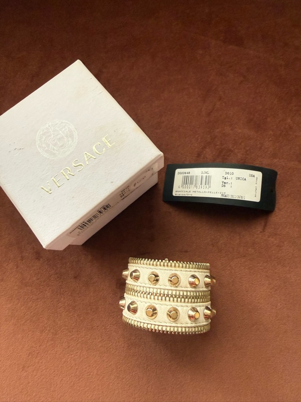 Versace Gold Leather Stud Bracelet